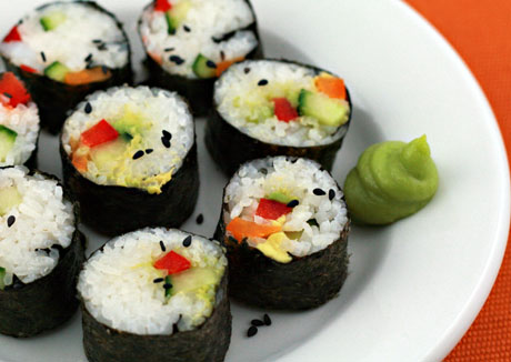 Vegetarian Sushi with Peanut Wasabi Sauce sushi veg