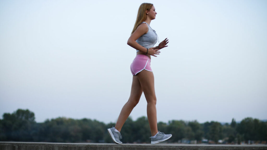Brisk walking along with some warm-ups Brisk walking along with some warm-ups